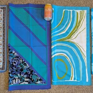 Lot of Polyester & Silk Square Scarves (aqua/blue lot)